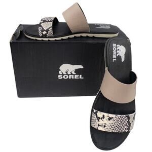 Sorel Women's Ella II Flat Slide Sandals Mauve Vapor Snakeskin 8.5